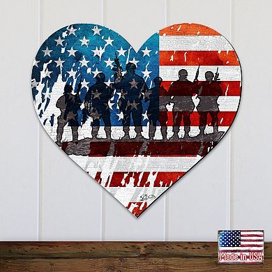 USA Military Heart 24-Inch Handcrafted Wooden Door Decor by G. DeBrekht - American Christmas Decor