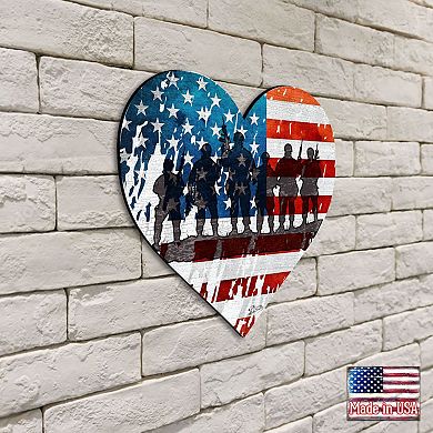 USA Military Heart 24-Inch Handcrafted Wooden Door Decor by G. DeBrekht - American Christmas Decor