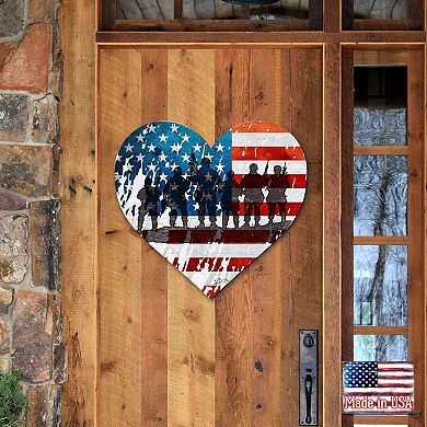 USA Military Heart 24-Inch Handcrafted Wooden Door Decor by G. DeBrekht - American Christmas Decor