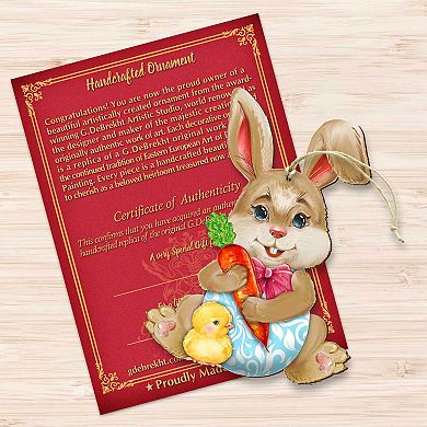 Set of 2 - Carrot Bunny with Chick Wooden Holiday Ornaments by G.DeBrekht - Easter Spring Decor