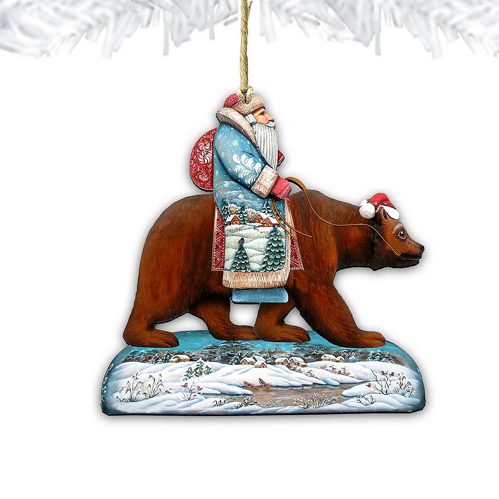 Set of 2 - Santa On Grizzly Bear Christmas Ornament by G. DeBrekht ...