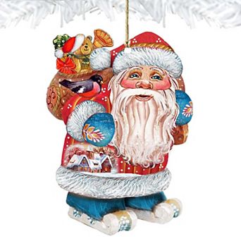 Set of 2 - Coming to Town Santa Wooden Christmas Ornaments by G. DeBrekht - Christmas Santa Snowman Decor