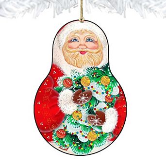 Set of 2 - Santa Nesting Doll Wooden Christmas Ornaments by G. DeBrekht - Christmas Santa Snowman Decor