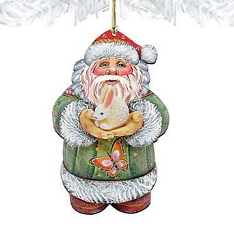 Set of 2 - Bunny Santa Christmas Wooden Christmas Ornaments by G. DeBrekht - Easter Spring Decor