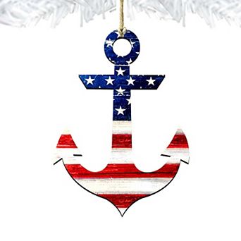 Set of 2 - American Flag Anchor Wooden Holiday Ornaments by G. DeBrekht - American Patriotic Decor