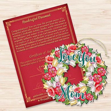 Set of 2 - Love You Flowers Wreath Wooden Holiday Ornaments by G. DeBrekht - Easter Spring Decor