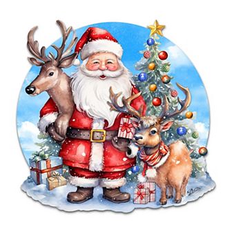 Santa with Reindeers 24-Inch Handcrafted Wooden Door Decor by G. DeBrekht - Christmas Decor