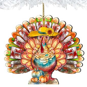Thanksgiving Turkey Wooden Holiday Ornaments by G. DeBrekht - Thanksgiving Decor