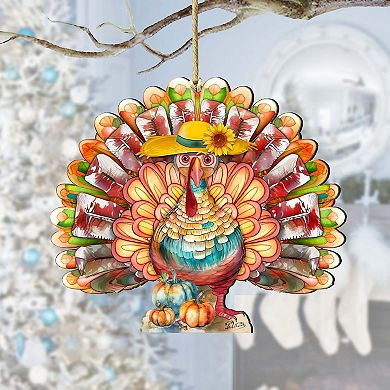 Thanksgiving Turkey Wooden Holiday Ornaments by G. DeBrekht - Thanksgiving Decor