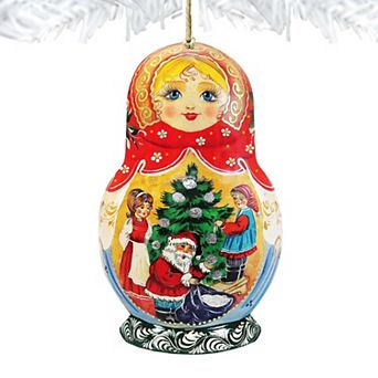 Set of 2 - Night Before Christmas Matreshka Wooden Christmas Ornaments by G. DeBrekht - Christmas Decor