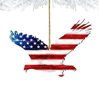 Set of 2 - Eagle Freedom Rustic Wooden Holiday Ornaments by G. DeBrekht - American Patriotic Decor