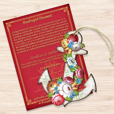 Set of 2 - Floral Anchor Wooden Holiday Ornaments by G. DeBrekht - Coastal Holiday Decor