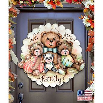 We Are Family Bears 24-Inch Handcrafted Wooden Door Decor by J. Mills-Price - Christmas Decor