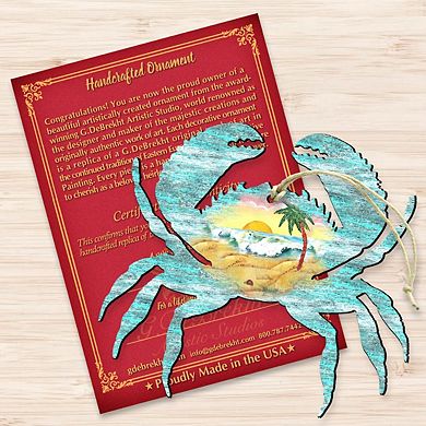 Set of 2 - Crab Wooden Holiday Ornaments by G. DeBrekht - Coastal Holiday Decor