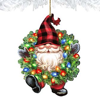 Set of 2 - Bright Light Gnome Dwarf Wreath Wooden Christmas Ornaments by Gelsinger - Christmas Decor