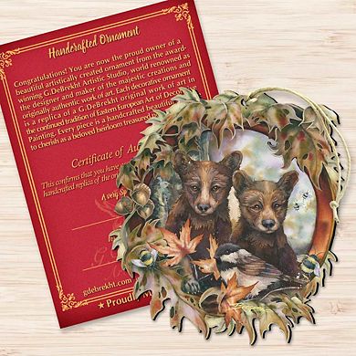 Set of 2 - Simple Joys Black Bear Cubs Bees Wooden Holiday Ornaments by J. Bergsma - Wildlife Holiday Decor