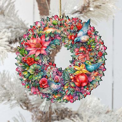 Summer Blooms Wreath Wooden Christmas Ornaments by G. Debrekht - Christmas Decor