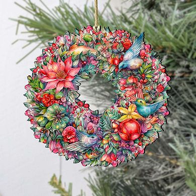 Summer Blooms Wreath Wooden Christmas Ornaments by G. Debrekht - Christmas Decor