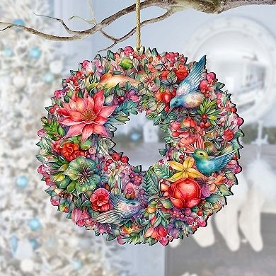 Summer Blooms Wreath Wooden Christmas Ornaments by G. Debrekht - Christmas Decor