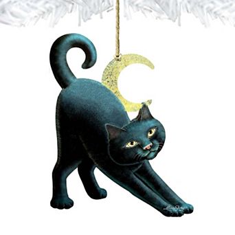 Set of 2 - Spooky Halloween Cat Wooden Holiday Ornaments by Laura Seeley - Thanksgiving Halloween Decor