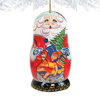 Set of 2 - Matreshka Santa Doll Wooden Christmas Ornaments by G. DeBrekht - Christmas Santa Snowman Decor