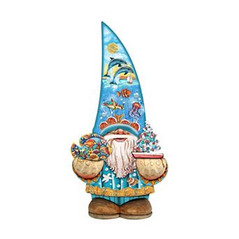 Coastal Gnome Dwarf 24-Inch Handcrafted Wooden Door Decor by G. DeBrekht - Holiday Decor