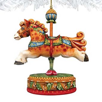 Set of 2 - Curly Carousel Pony Wooden Holiday Ornaments by G. DeBrekht - Carousel Holiday Decor