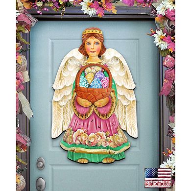 Easter Angel Easter 24-Inch Handcrafted Wooden Door Decor by G. DeBrekht - Spring Decor