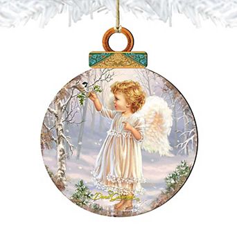 Set of 2 - Woodland Angel Bird Wooden Holiday Ornaments by Gelsinger - Nativity Holiday Decor