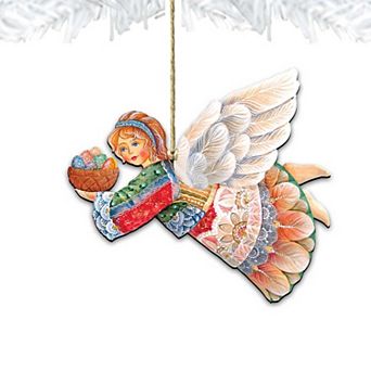 Set of 2 - Flying Easter Angel Wooden Holiday Ornaments by G. DeBrekht - Easter Spring Decor