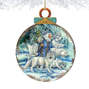 Set of 2 - Cool Winds Father Winter Animals Wooden Holiday Ornaments by J. Bergsma - Wildlife Holiday Decor