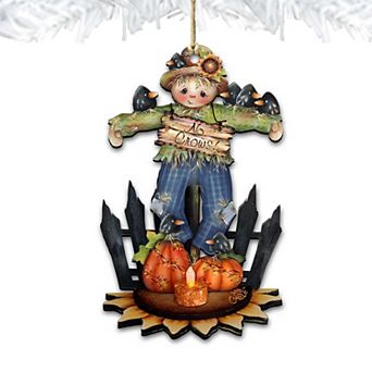 Set of 2 - No Crows Scarecrow Wooden Holiday Ornaments Halloween by J. Mills-Price - Thanksgiving Halloween Decor