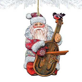 Set of 2 - Violin Santa Christmas Wooden Christmas Ornaments by G. DeBrekht - Christmas Santa Snowman Decor
