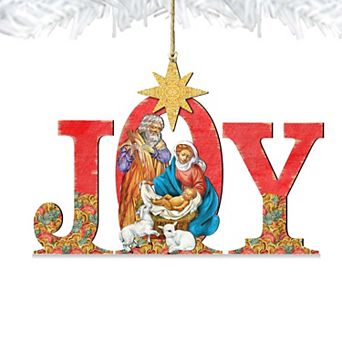 Set of 2 - Regal Joy Nativity Wooden Holiday Ornaments by G. DeBrekht - Nativity Holiday Decor