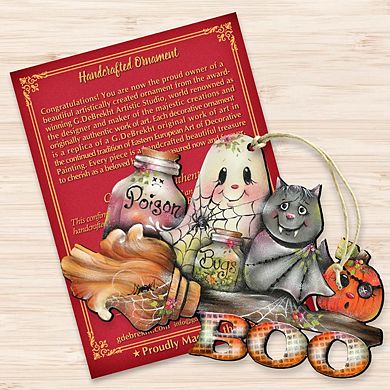 Set of 2 - Brunhilda's Broom! Wooden Holiday Ornaments by J. Mills-Price - Thanksgiving Halloween Decor