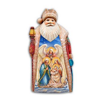 Nativity With Angel Santa Hand-painted Wood Carved Masterpiece By G. Debrekht