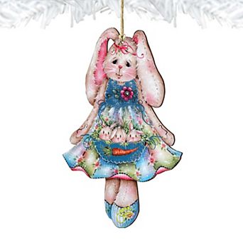 Set of 2 - Pocketful of Bunnies Wooden Holiday Ornaments by J. Mills-Price - Easter Spring Decor