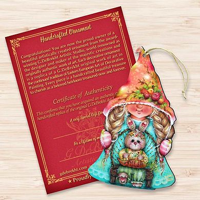 Set of 2 - Gnome Girl with Bunny Wooden Holiday Ornaments by J. Mills-Price - Easter Spring Decor