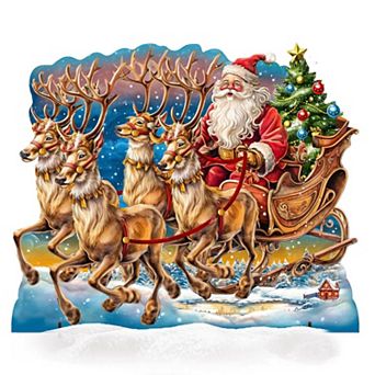 32-Inch Santa in Sleigh Outdoor Yard and Porch Handcrafted Wooden Christmas Decor by G. DeBrekht