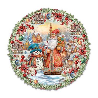 Merry Christmas Wreath Holiday 24-Inch Door Decor by G. DeBrekht - Christmas Santa Snowman Decor