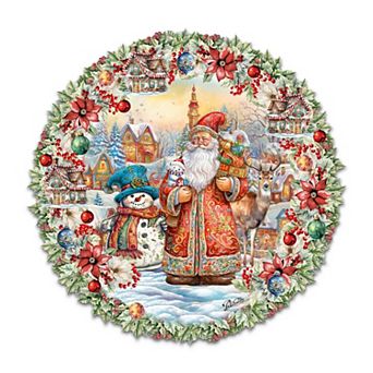 Merry Christmas Wreath Holiday 24-Inch Door Decor by G. DeBrekht - Christmas Santa Snowman Decor