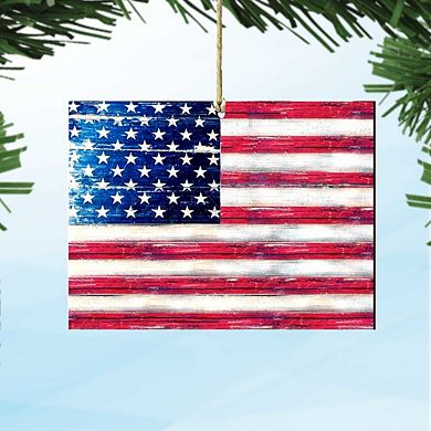 Set of 2 - USA Flag Rustic Wooden Holiday Ornaments by G. DeBrekht - American Patriotic Decor