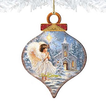 Set of 2 - Angel at the Chapel Wooden Holiday Ornaments by Gelsinger - Nativity Holiday Decor