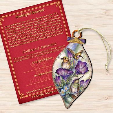 Set of 2 - Everlasting Friendship Hummingbirds Wooden Holiday Ornaments by J. Bergsma - Wildlife Holiday Decor