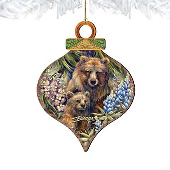 Set of 2 - Grin Bear it Grizzly Mother Cub Wooden Holiday Ornaments by J. Bergsma - Wildlife Holiday Decor