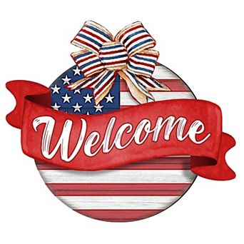 American Flag Porch Wreath 19-Inch Handcrafted Wooden Door Décor by G. DeBrekht - Patriotic Decor