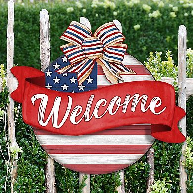 American Flag Porch Wreath 19-Inch Handcrafted Wooden Door Décor by G. DeBrekht - Patriotic Decor