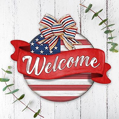 American Flag Porch Wreath 19-Inch Handcrafted Wooden Door Décor by G. DeBrekht - Patriotic Decor