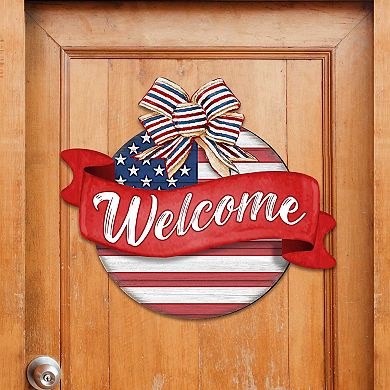 American Flag Porch Wreath 19-Inch Handcrafted Wooden Door Décor by G. DeBrekht - Patriotic Decor