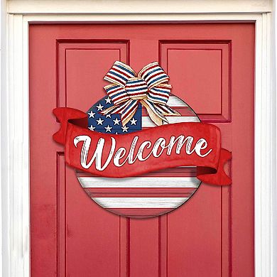 American Flag Porch Wreath 19-Inch Handcrafted Wooden Door Décor by G. DeBrekht - Patriotic Decor